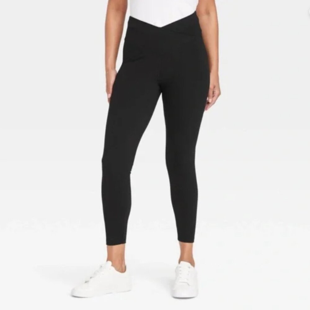 A New Day Women's Crossover V-Shaped Waisted Leggings | Black | XL |‎ NWT